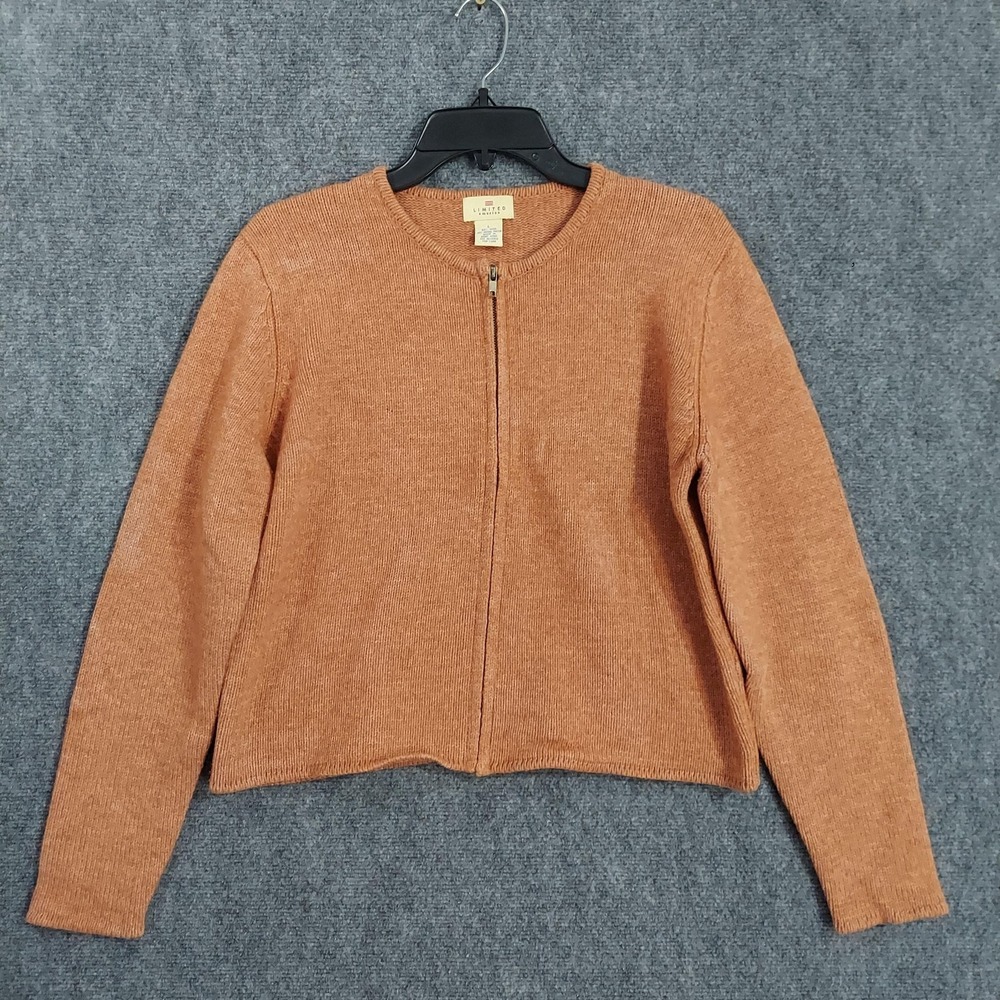 Vintage LIMITED America Sweater Womens L Orange Wool Full Zip Crew Neck Cardigan